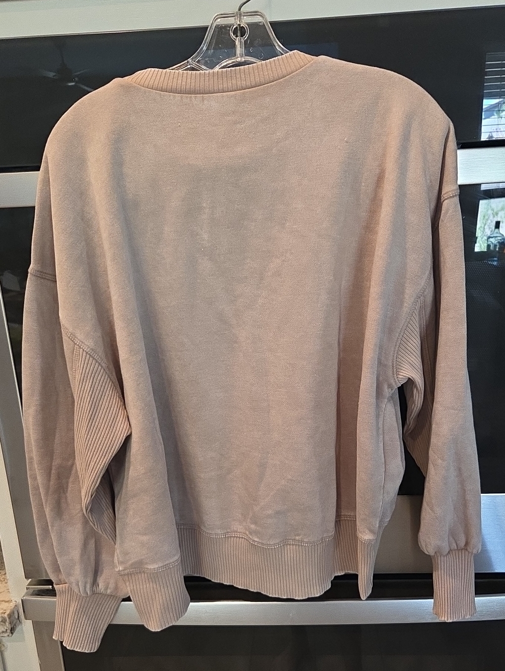 Women’s Zenana Acid Wash Crewneck Sweatshirt - Light Taupe - Picture 6 of 7